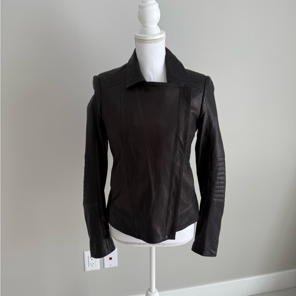 Boss Hugo Boss Women's Black Leather Moto Jacket small - Picture 1 of 16